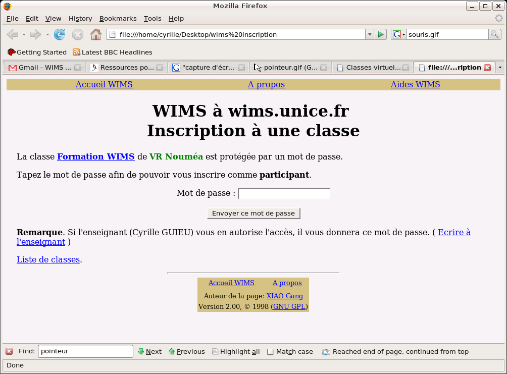 page de confirmation de demande d'inscription
