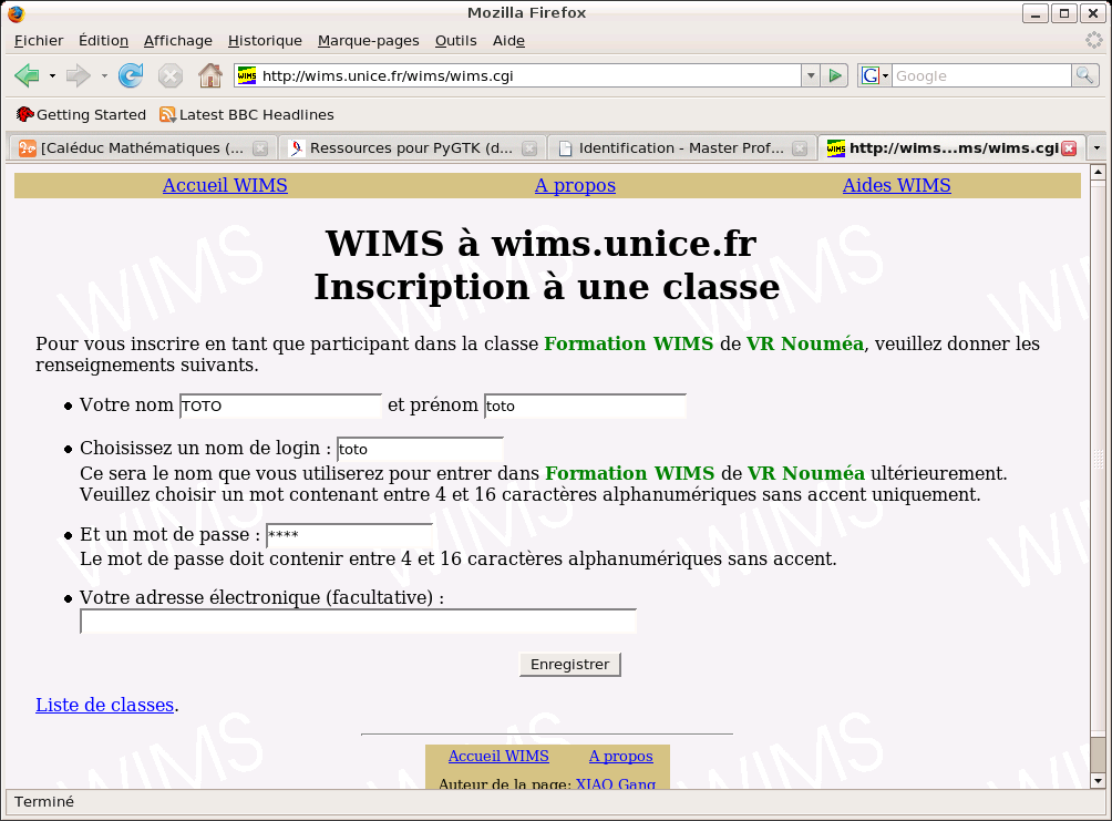 page de cration du compte tudiant