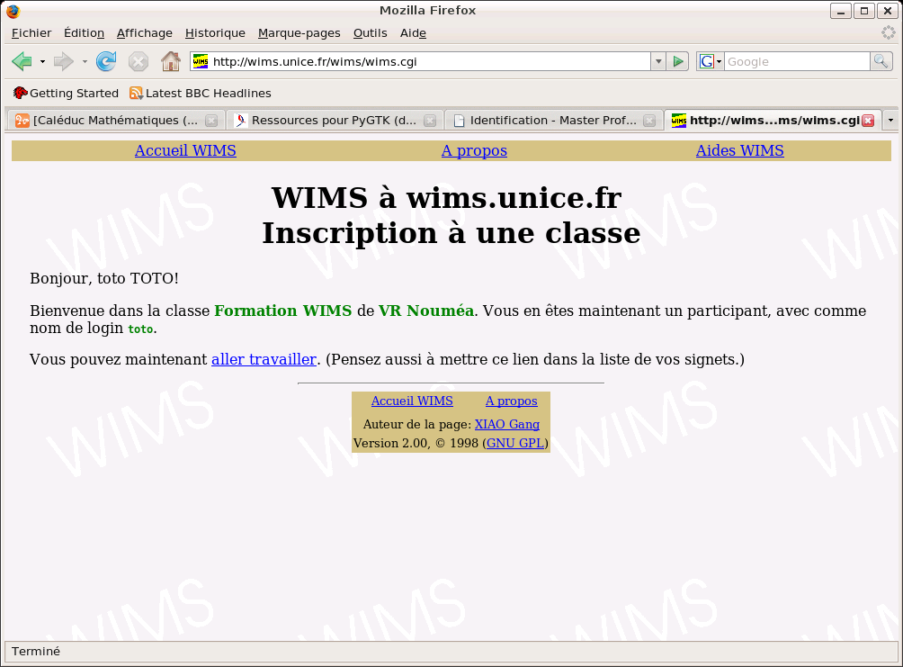 page de confirmation de la cration du compte tudiant