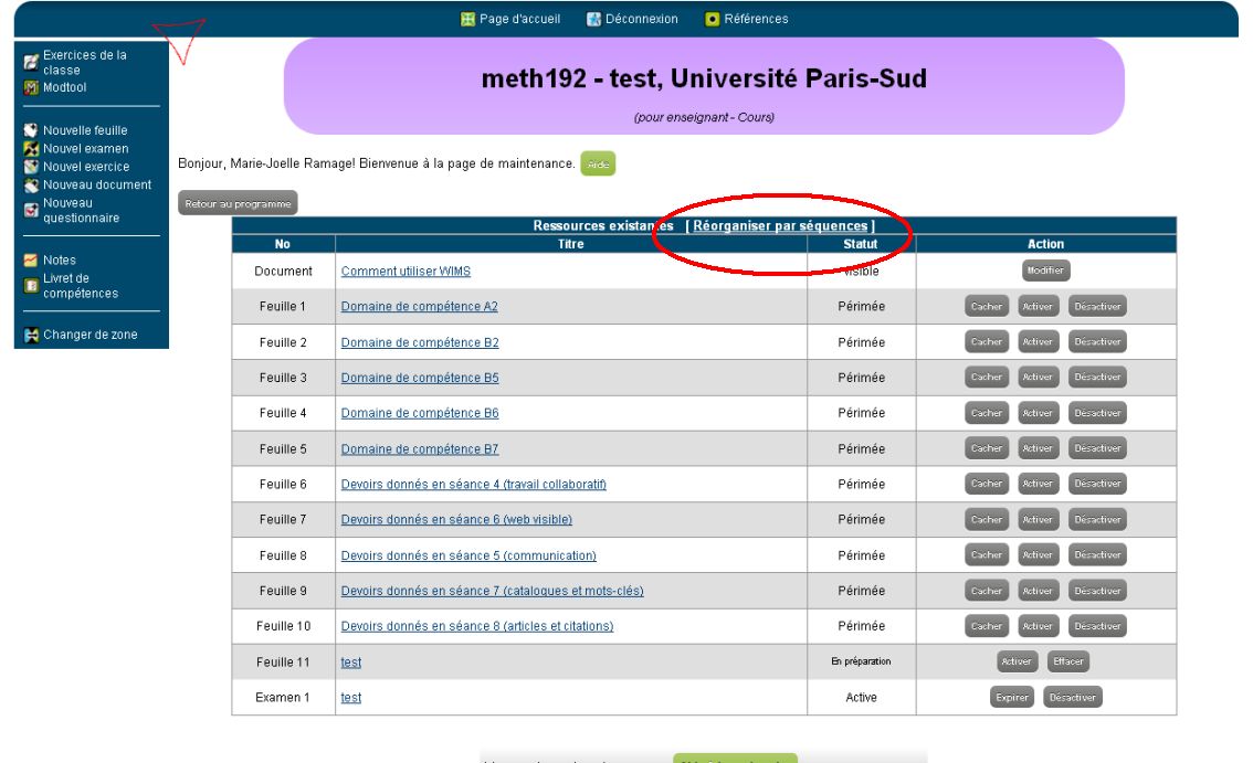 vue enseignant d'une classe wims